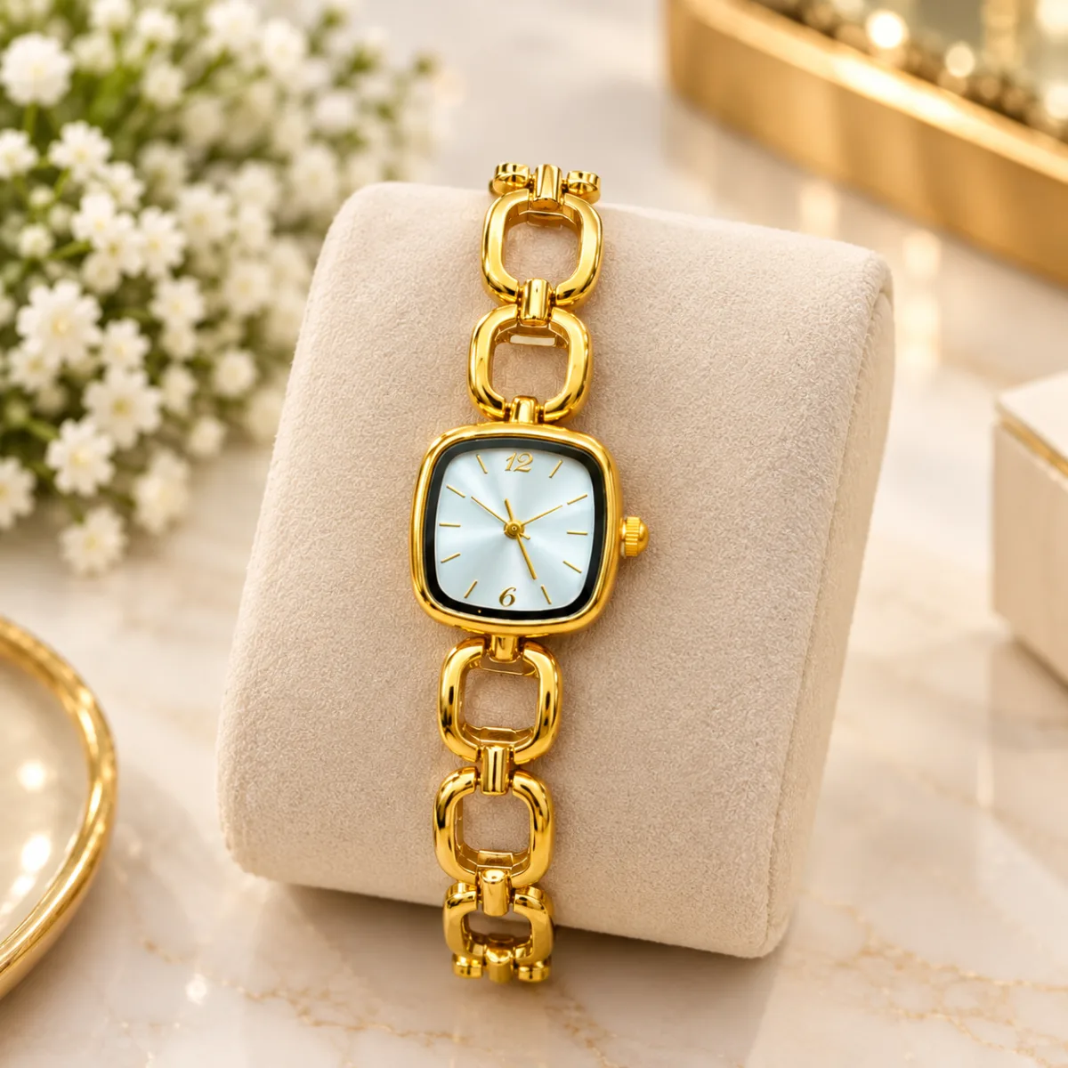 Chain Link Square Dial Watch