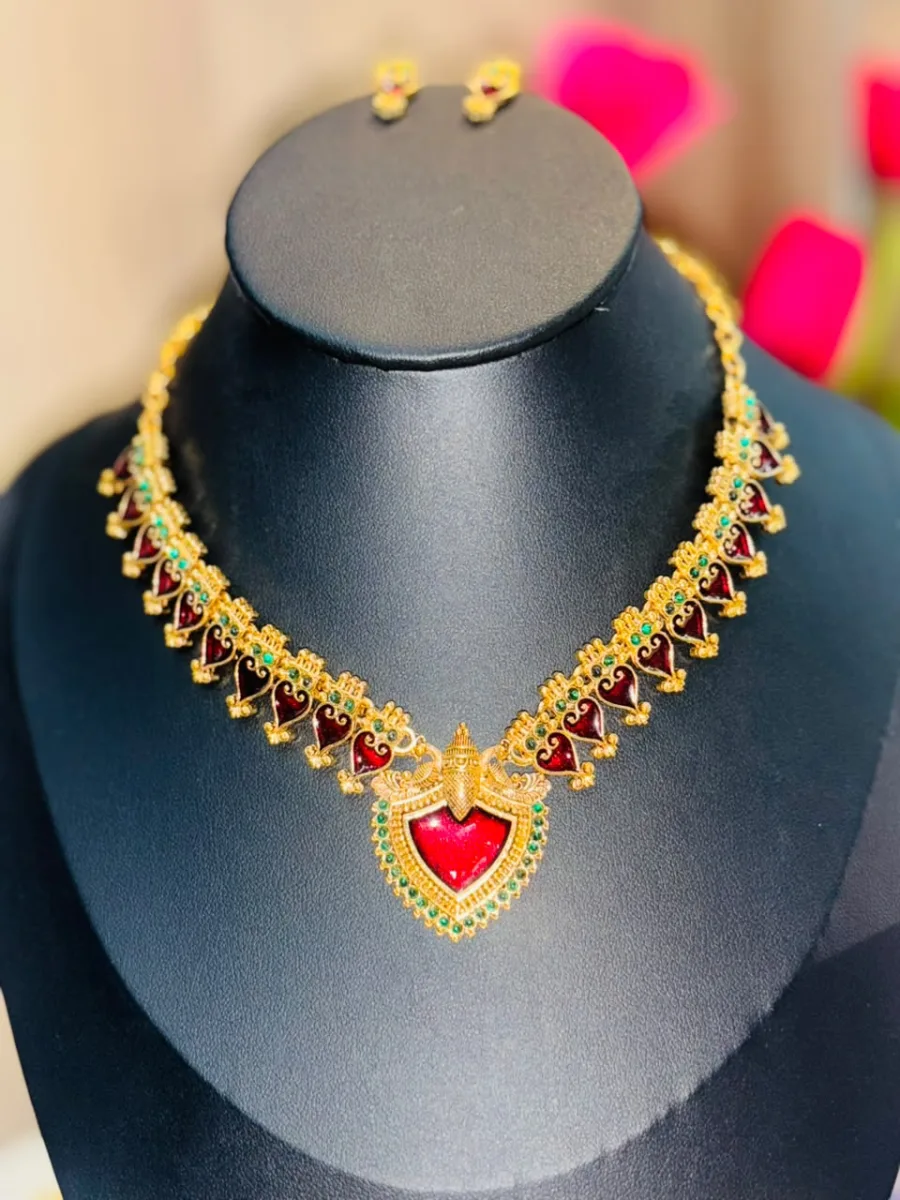 Antique Gold Red Enamel Long Haram