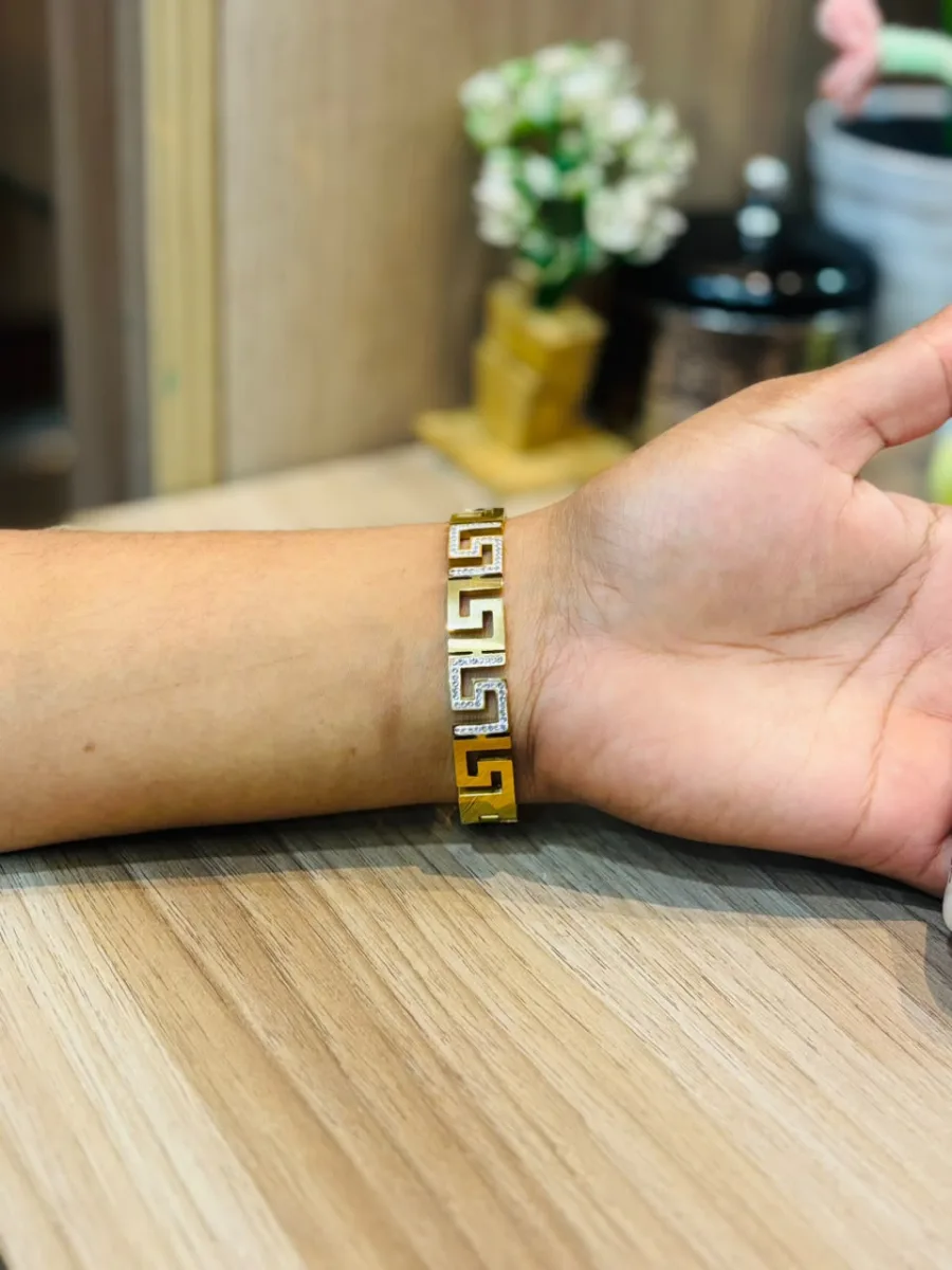 Gold Greek Key Rhinestone Bracelet