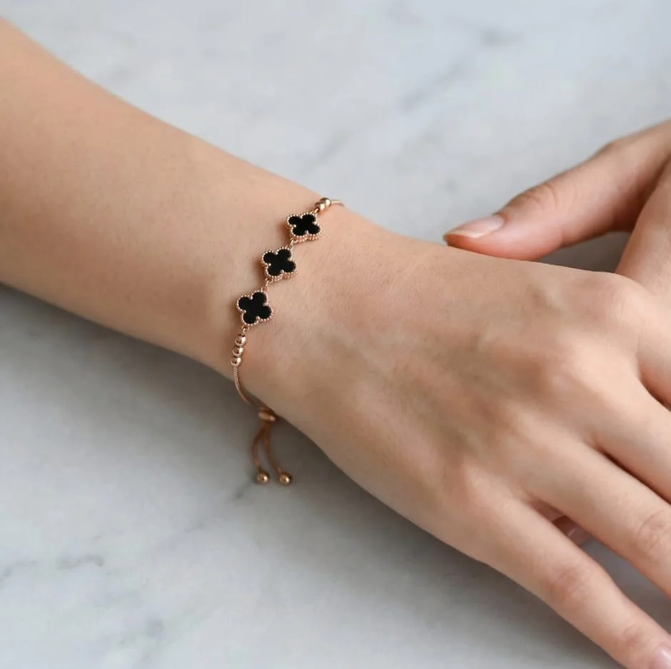 Rose Gold Triple Clover Adjustable Bracelet