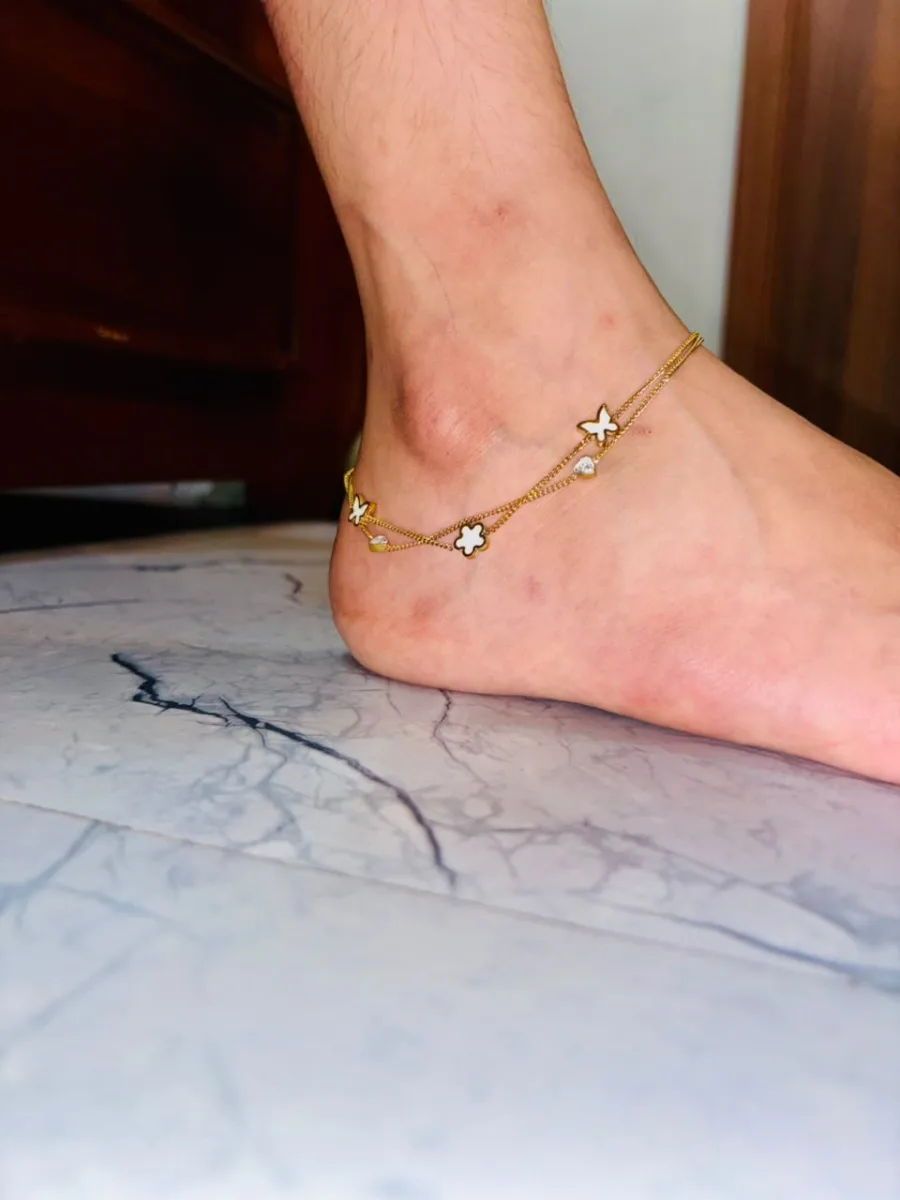 Clover Butterfly Charm Anklet