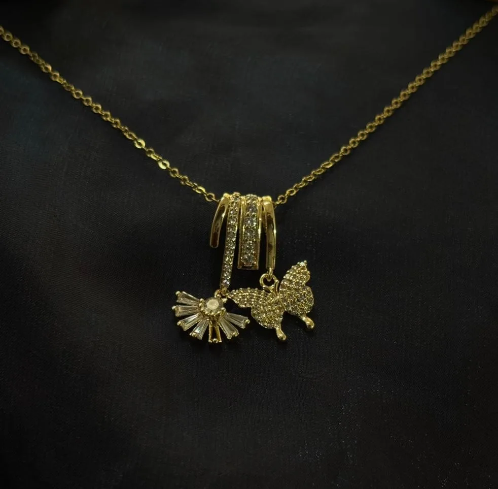 Butterfly Flower Charm Drop Necklace