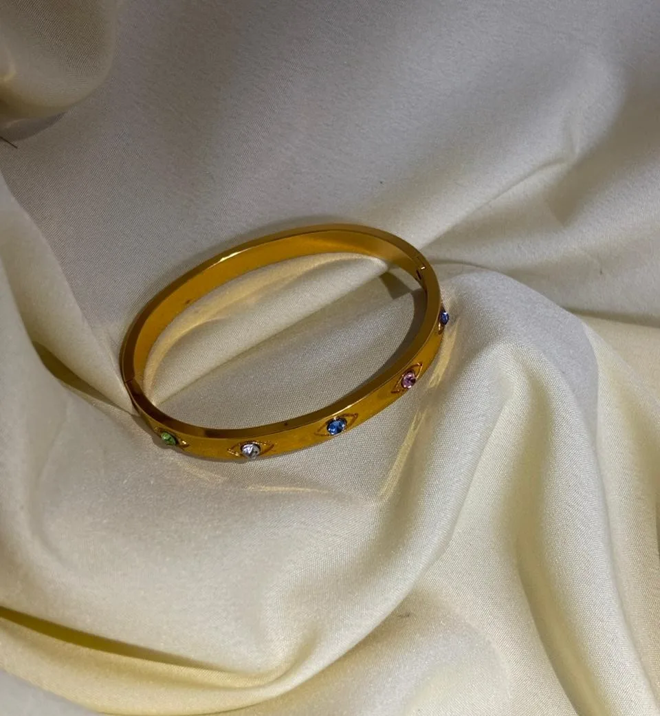 Multi Color Zircon Evil Eyes Style Bangle Bracelet