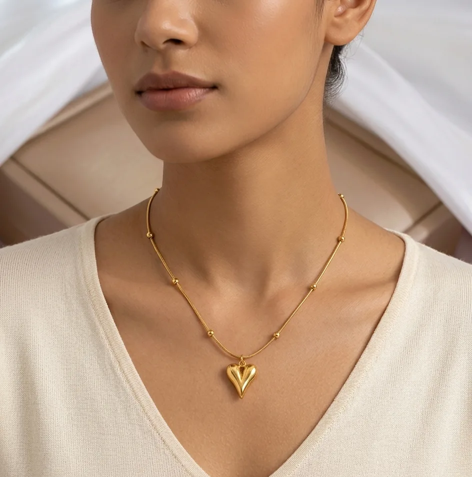 Trendy Heart Beads Chain Necklace