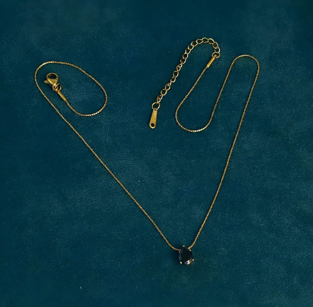 Black Minimalist Teardrop Gemstone Pendant