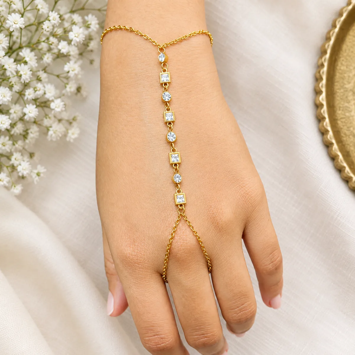 Anti-Tarnish Crystal Hand Chain