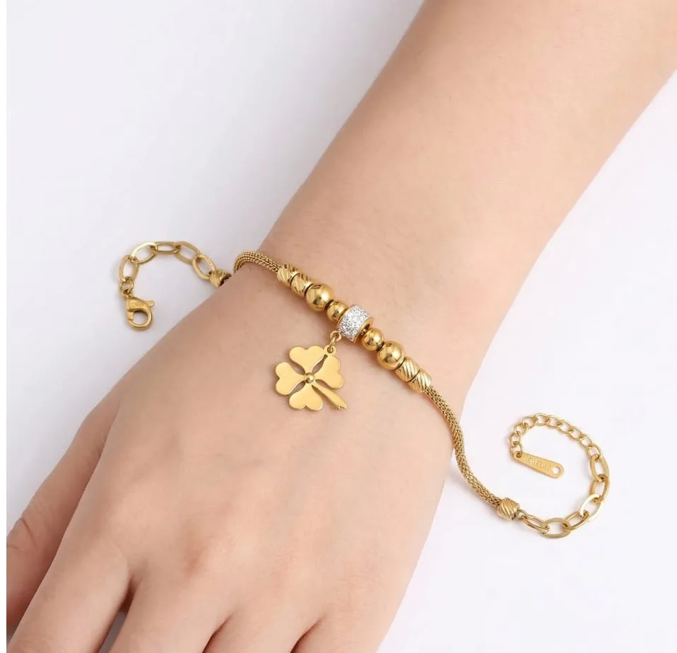 Beaded Clover Charm Bracelet