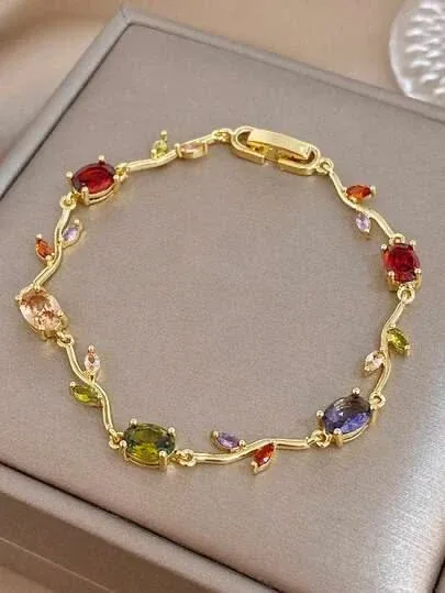 Tulip Bracelet - Gold (Multi Color Stones)