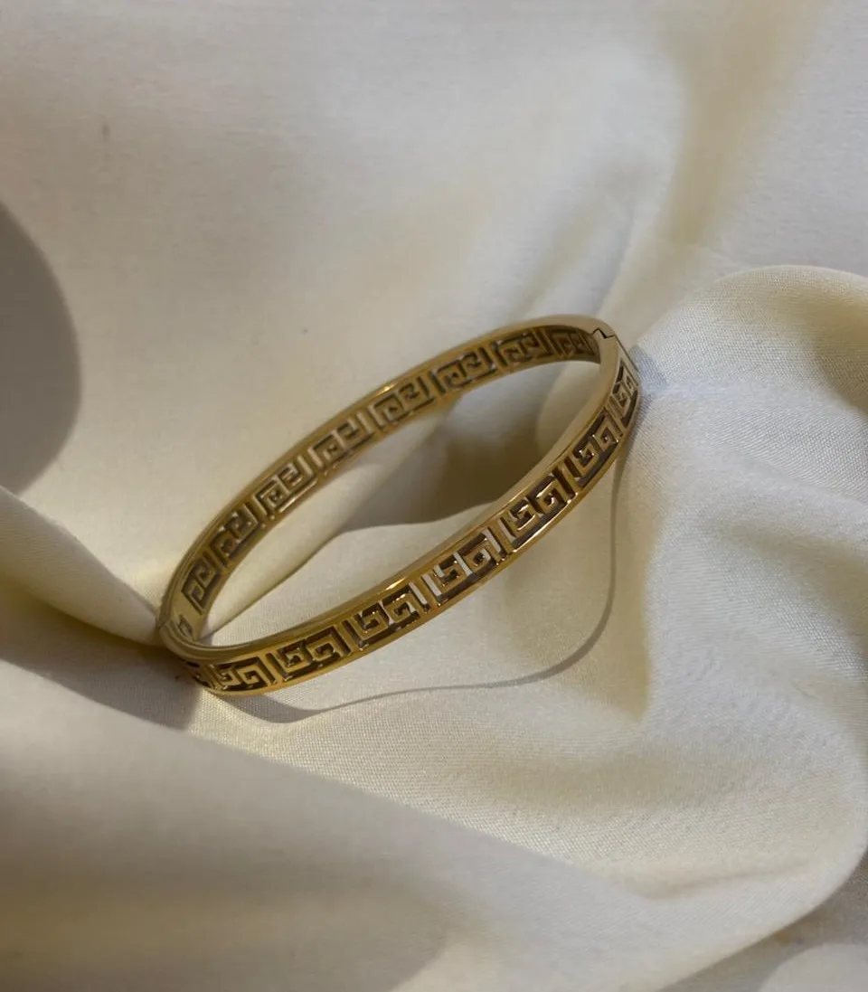 Greek Geometric Pattern Laser Cut Bangle Bracelet