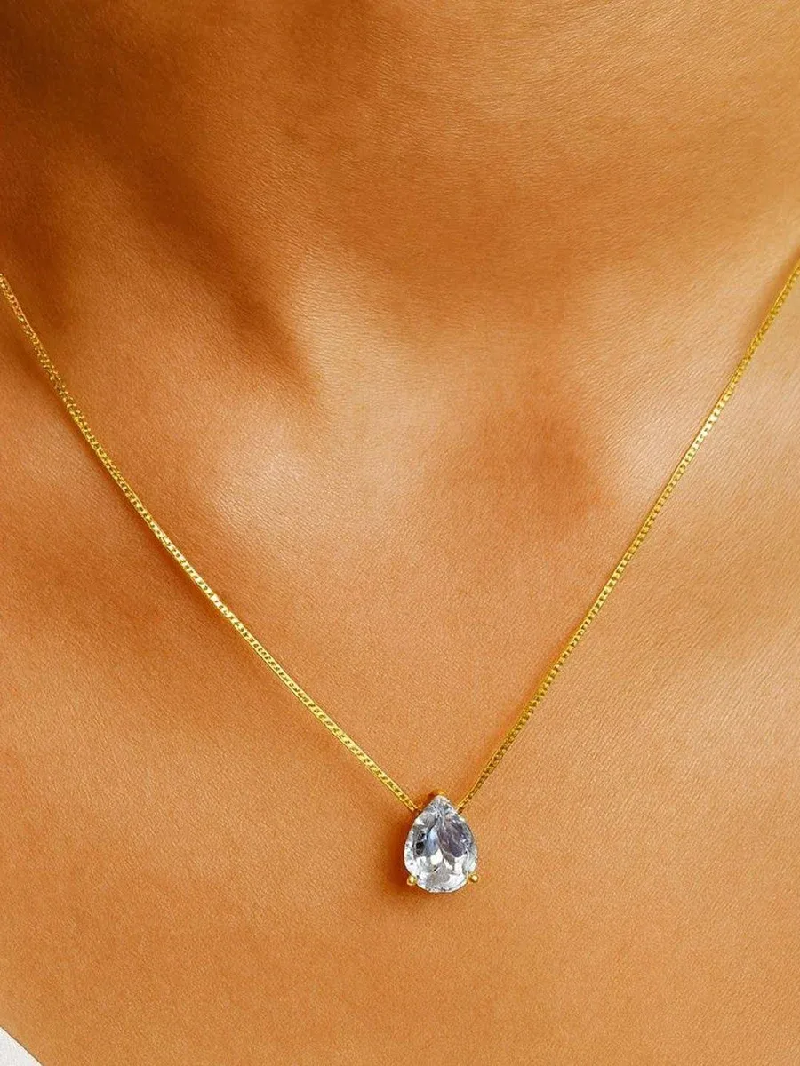 White Minimalist Teardrop Gemstone Pendant