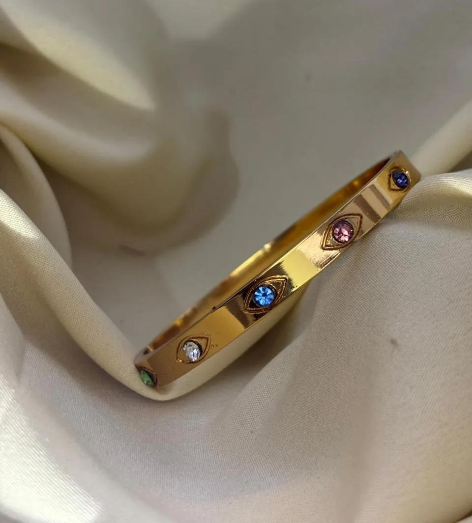Multi Color Zircon Evil Eyes Style Bangle Bracelet