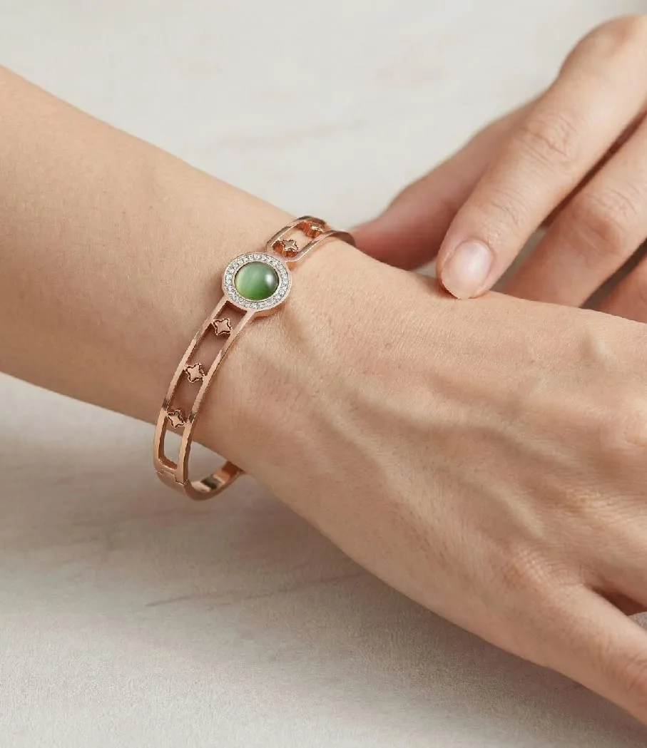 Premium Antitarnish Rosegold Green Crystal Stone Studded Bracelet