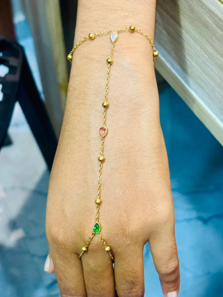 Gold-Plated Multicolor Stone Hand Chain