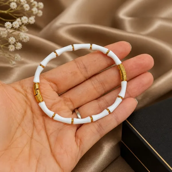 White Enamel Bamboo Bangle