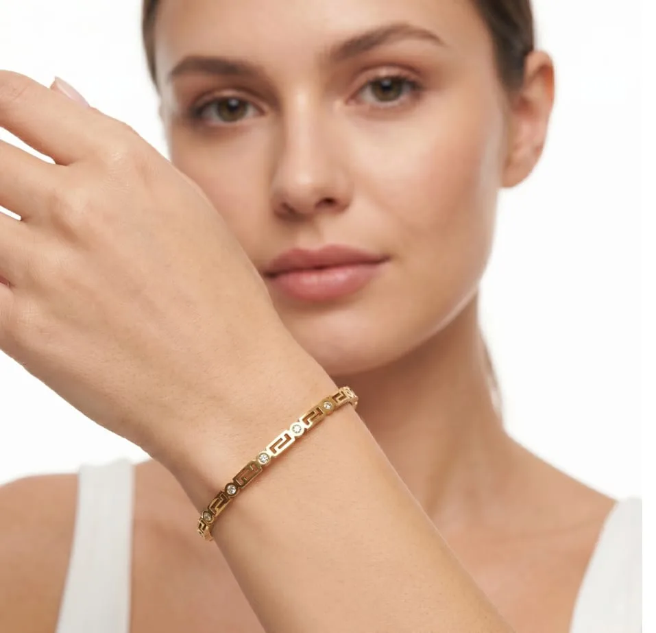 Greek Key Crystal Bangle