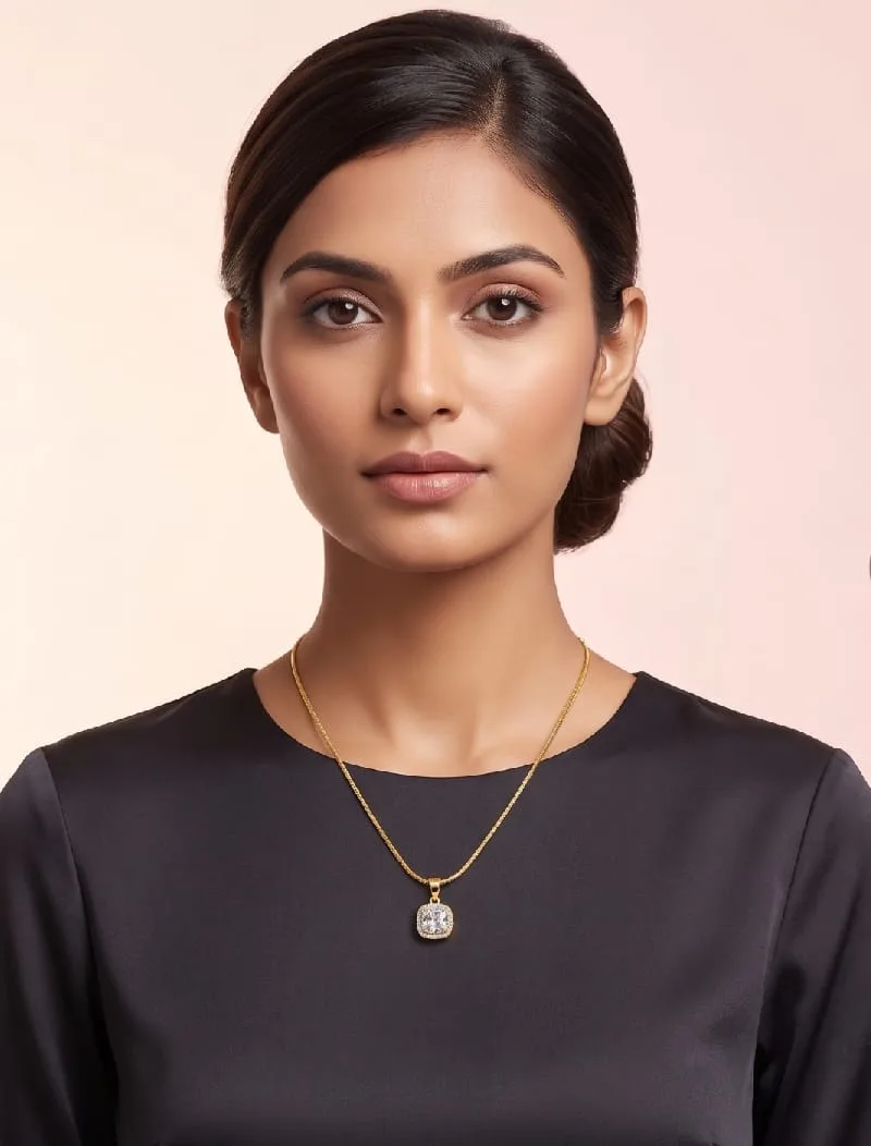 Square Solitaire Pendant Necklace