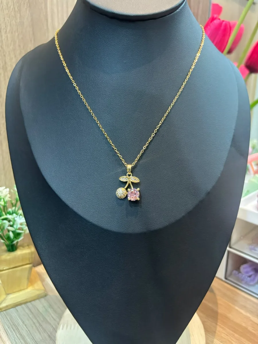Pink Cherry Pendant Necklace