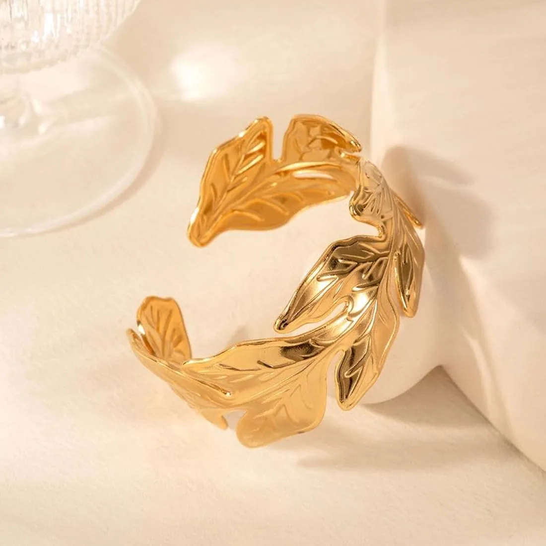 Adjustable Leaf Design Cuff Bangle