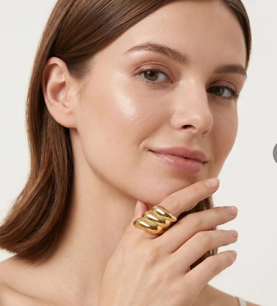 Anti Tarnish Puffed Ridge Dome Ring