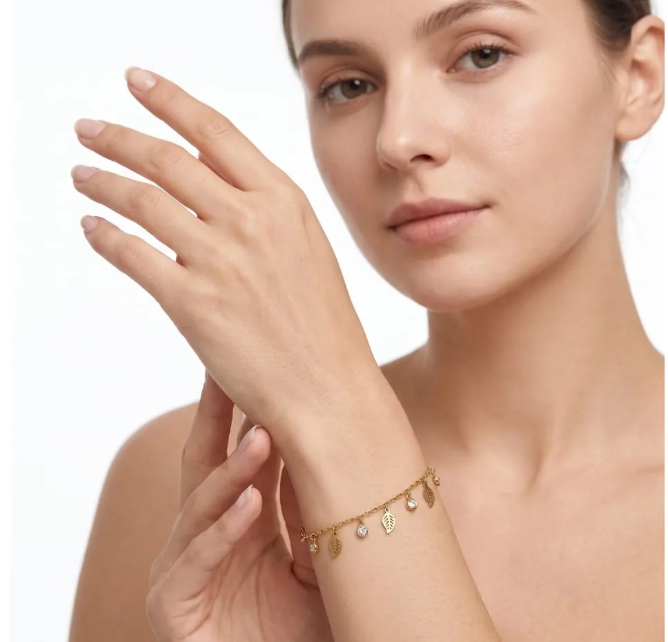 Product Name: Leaf Crystal Charm Bracelet