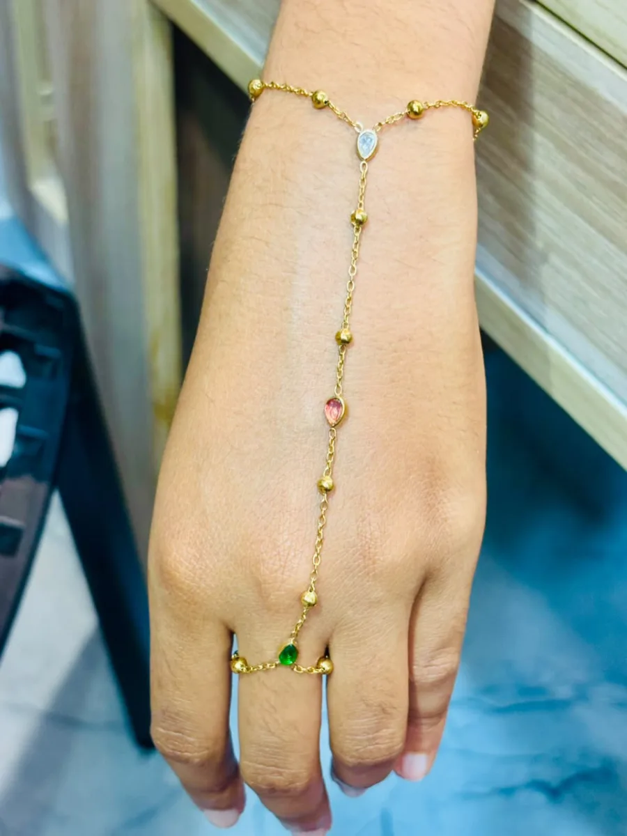 Gold-Plated Multicolor Stone Hand Chain