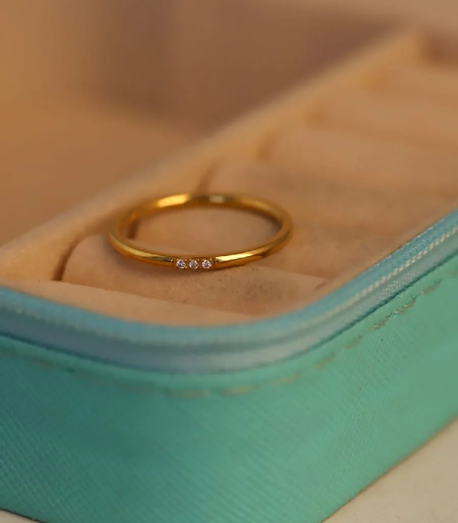 Anti Tarnish Triple Stone Plain Ring