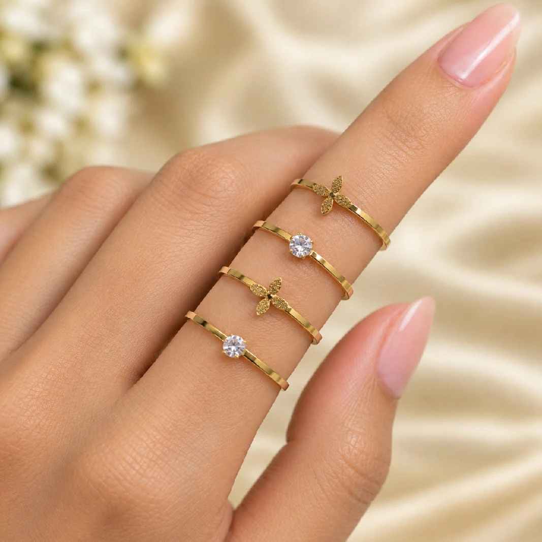 Petal Flower & Solitaire Ring (Size 7)