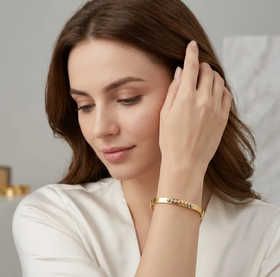 Two-Tone Beaded Bar Bangle