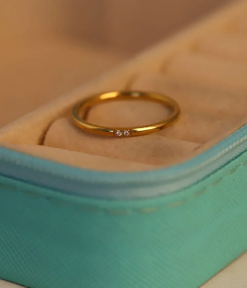 Anti Tarnish Double Stone Plain Ring