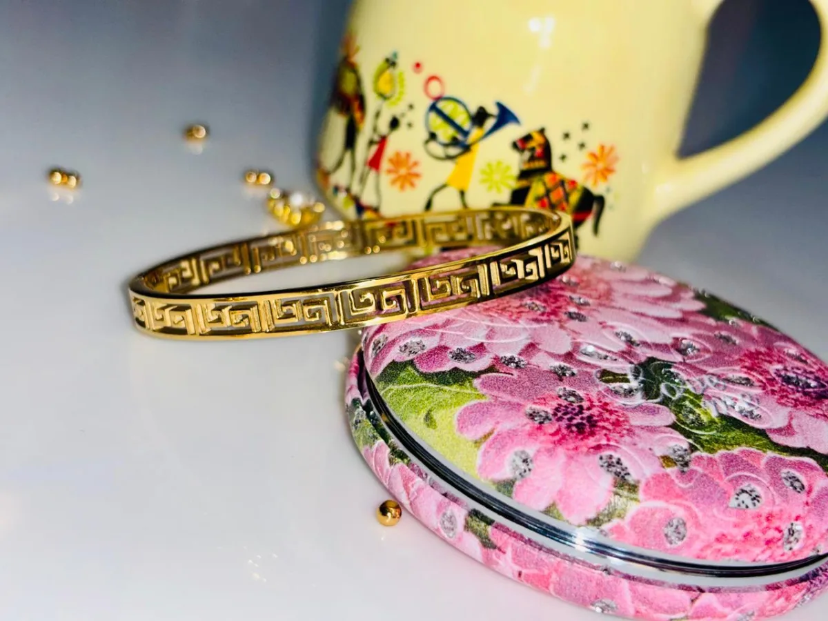 Greek Geometric Pattern Laser Cut Bangle Bracelet