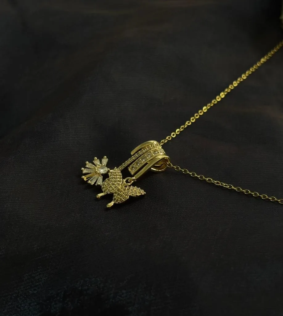 Butterfly Flower Charm Drop Necklace