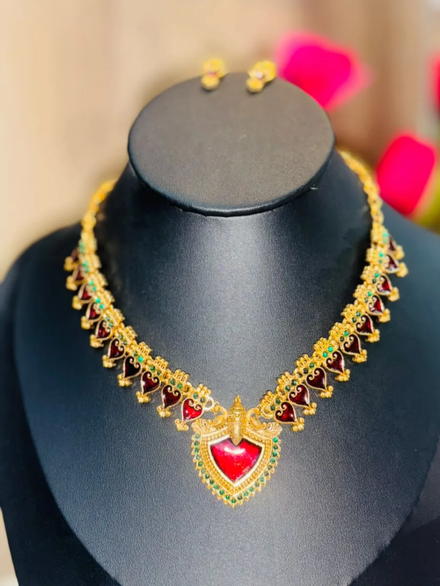 Antique Gold Red Enamel Long Haram