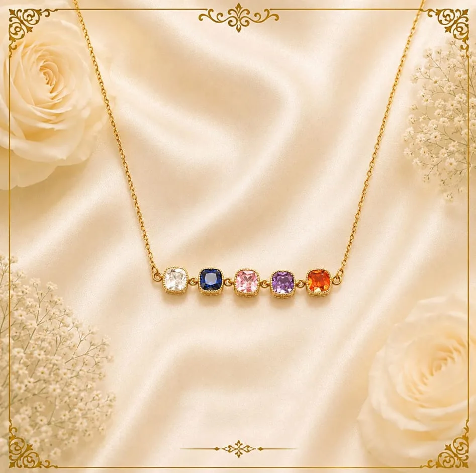 Multicolor Gemstone Bar Necklace