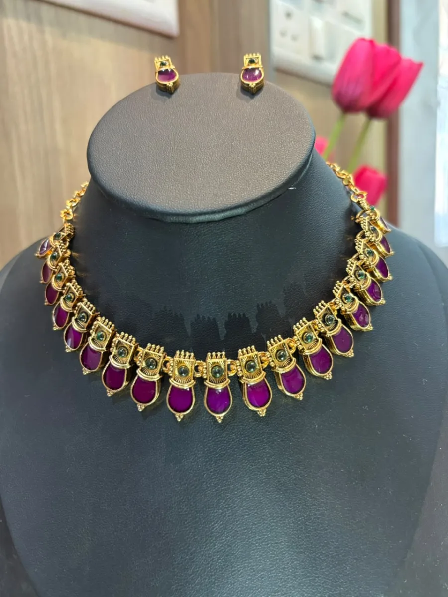 Purple Stone Palakka Necklace