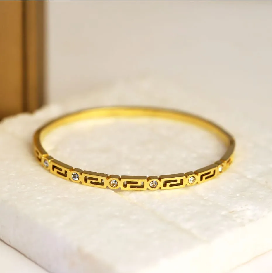Greek Key Crystal Bangle