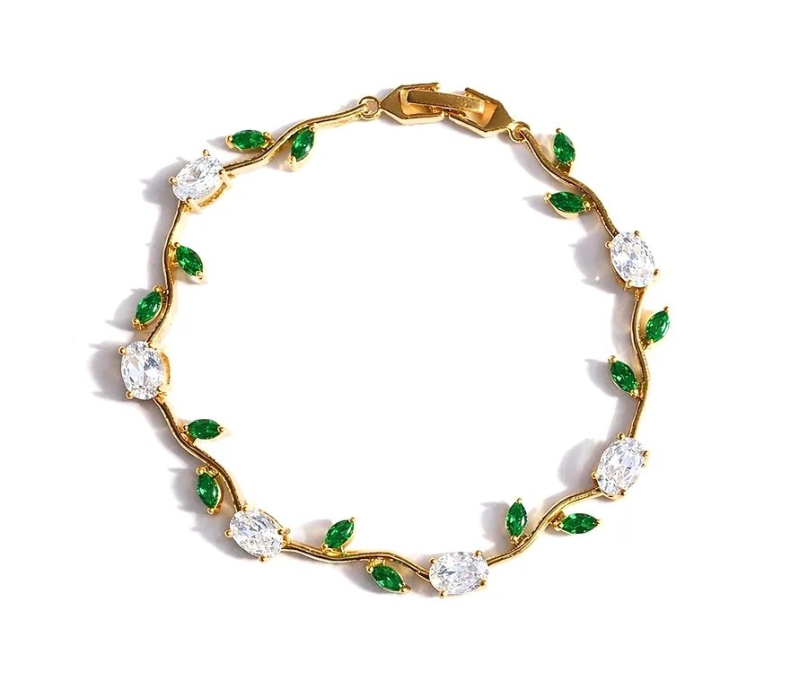 Tulip Bracelect - Gold (Green and White stones)
