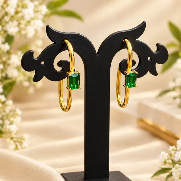 Emerald Stone Hoop Earrings