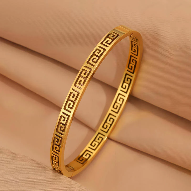 Greek Geometric Pattern Laser Cut Bangle Bracelet
