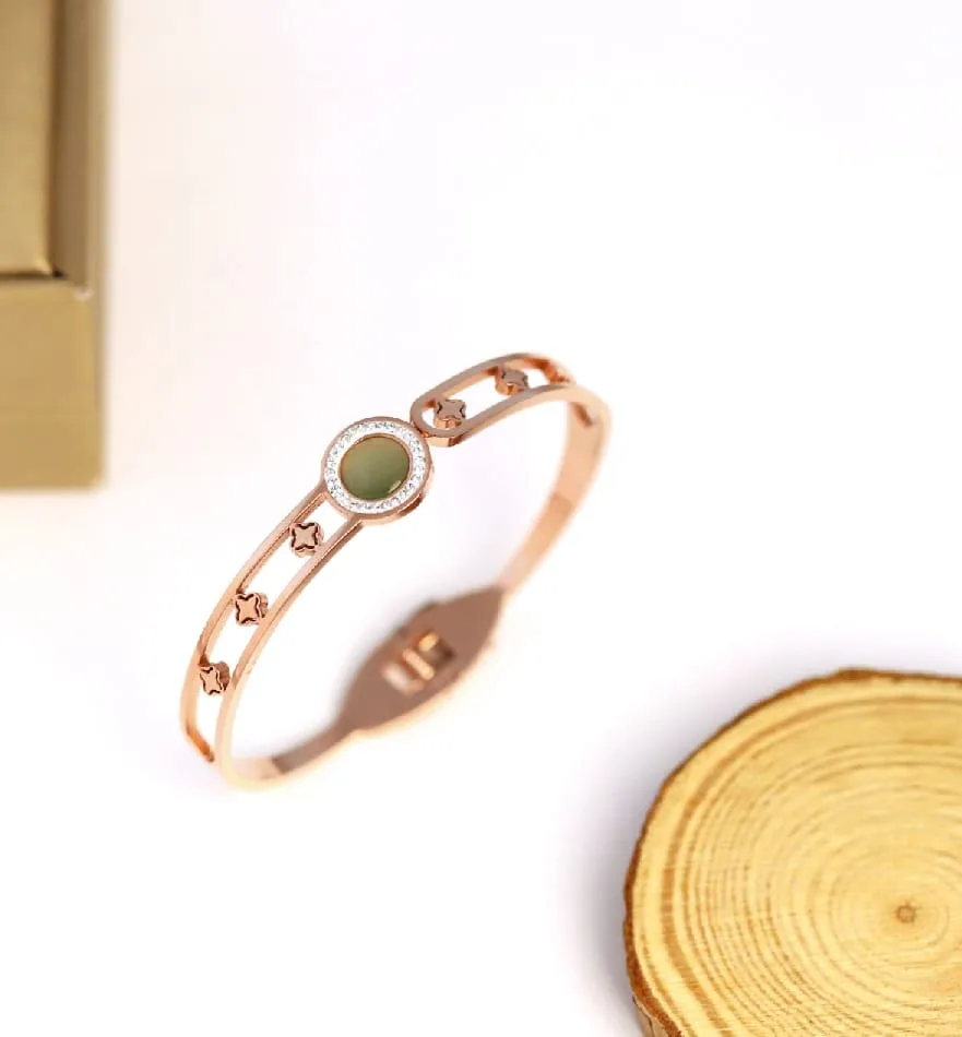 Premium Antitarnish Rosegold Green Crystal Stone Studded Bracelet