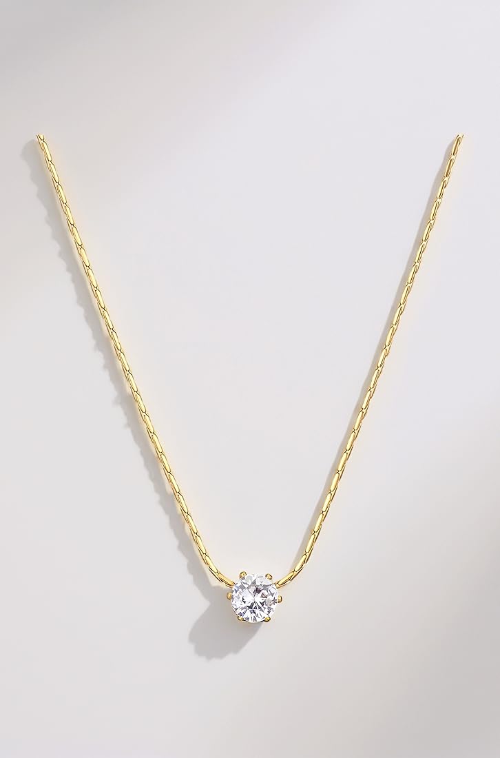 Minimal Round Cubic Zirconia Pendant Necklace Chain