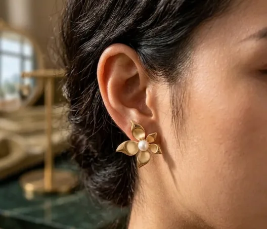 Pearl Petal Flower Earrings