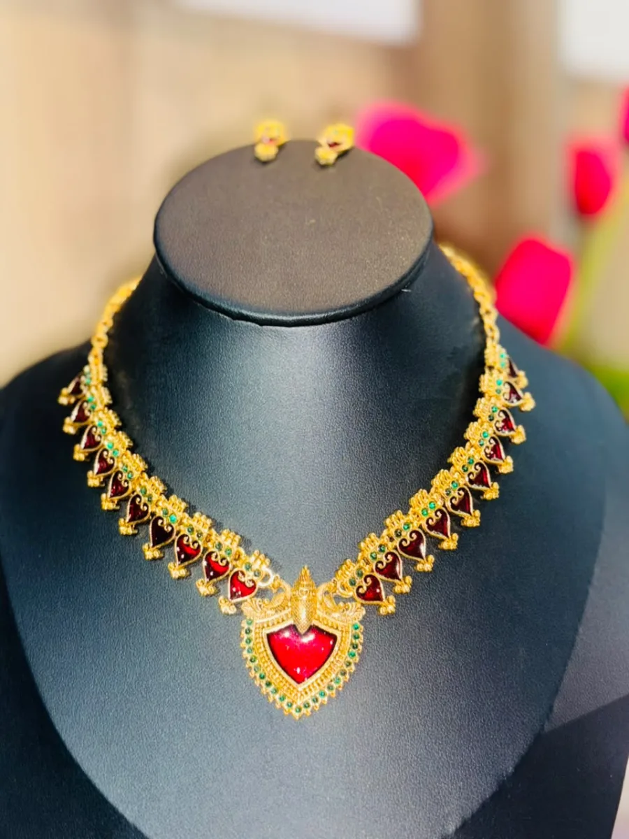 Antique Gold Red Enamel Long Haram