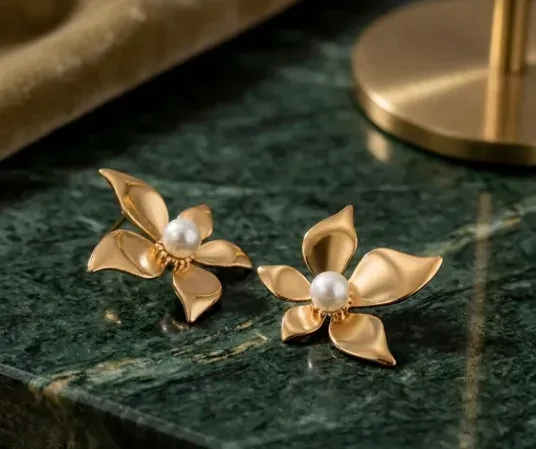 Pearl Petal Flower Earrings