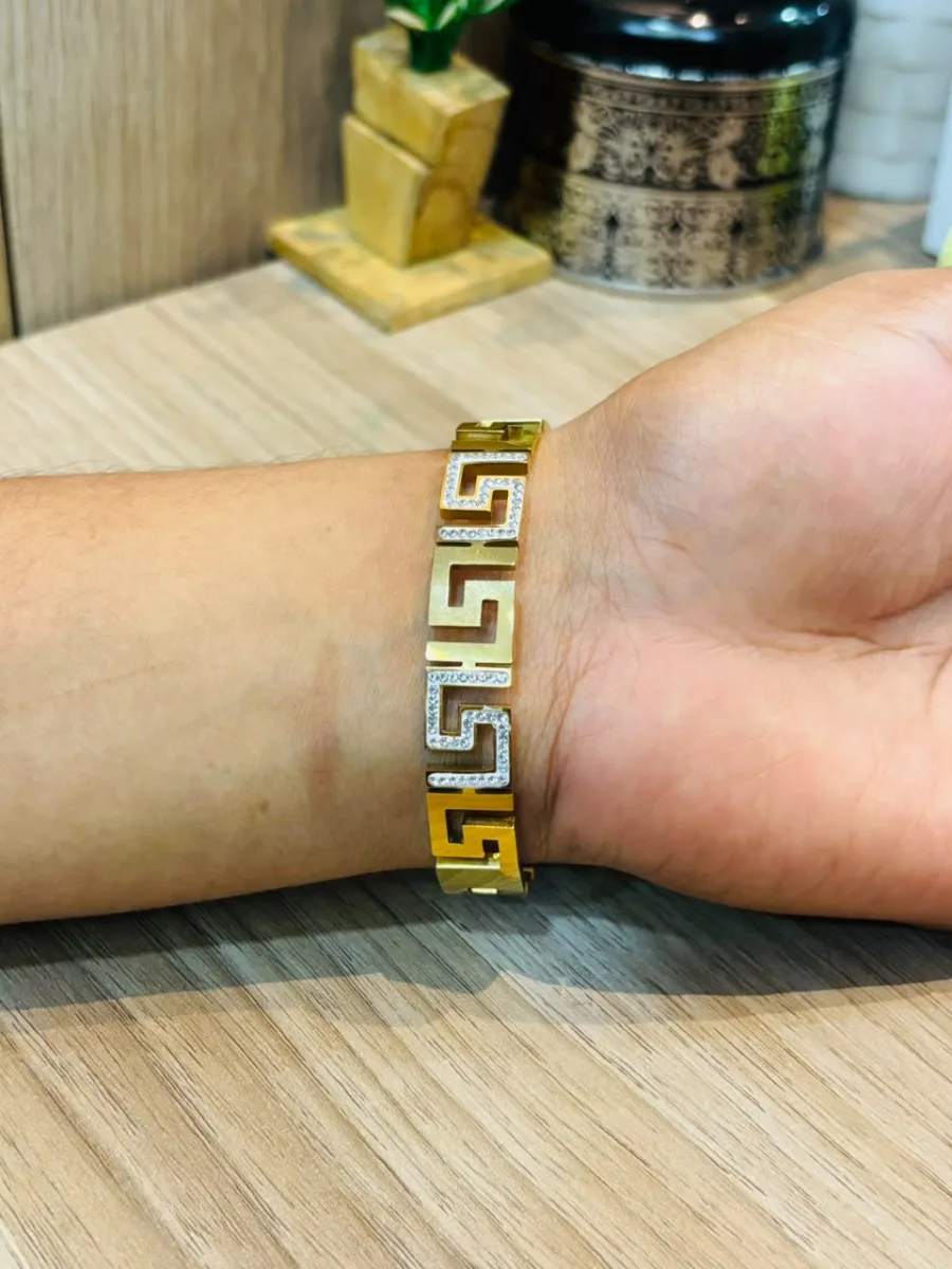 Gold Greek Key Rhinestone Bracelet