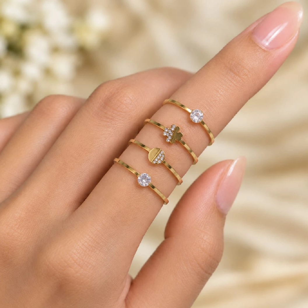 Solitaire & Half-Stone Ring (Size 6)