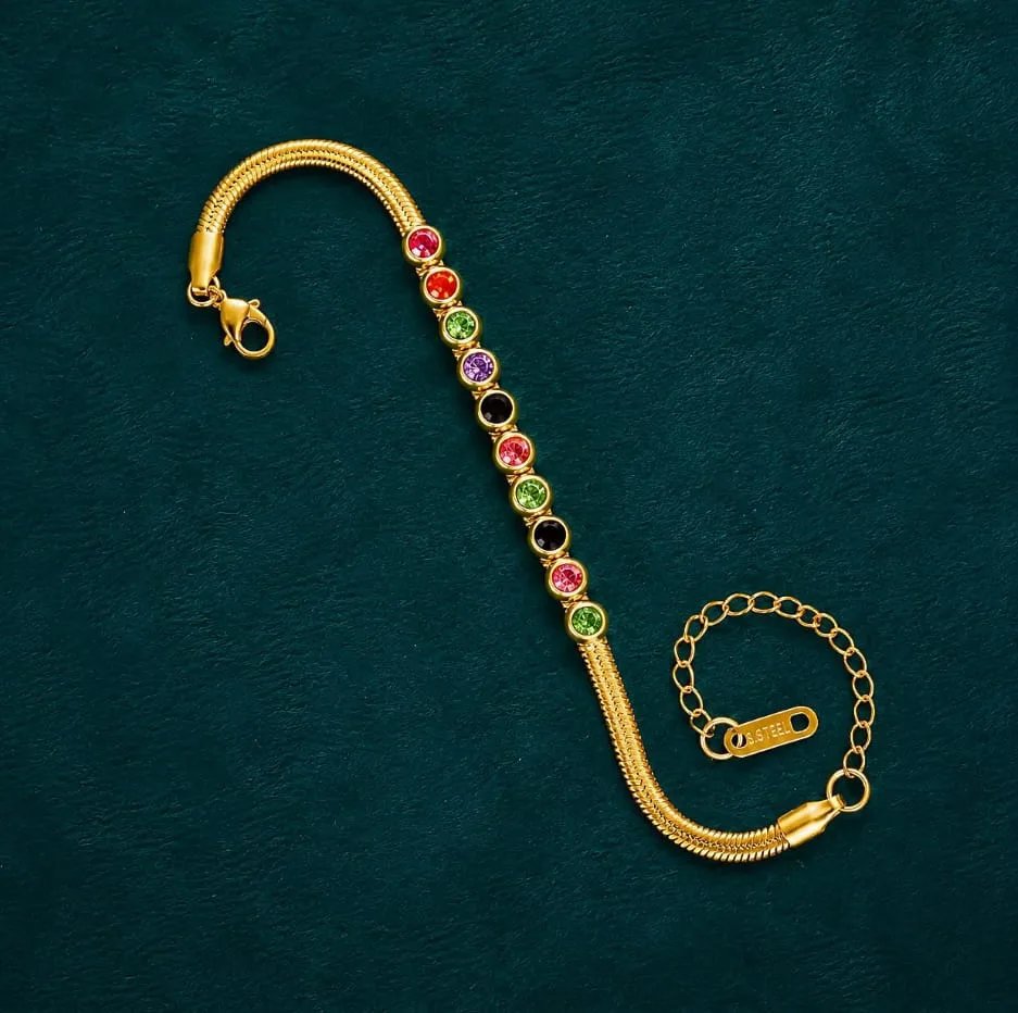 Rainbow Crystal Snake Chain Bracelet
