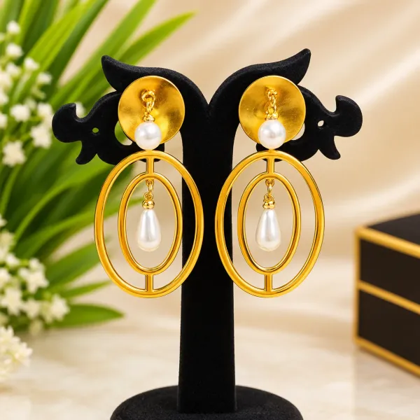Pearl Oval Drop Earrings