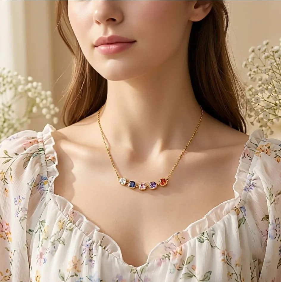 Multicolor Gemstone Bar Necklace