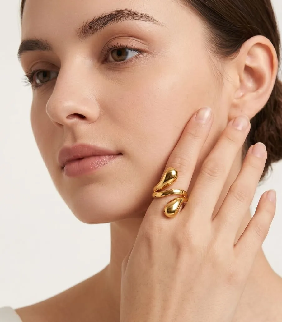 Anti Tarnish Premium Twin Teardrop Wrap Ring