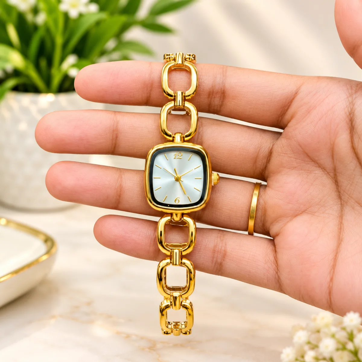 Chain Link Square Dial Watch